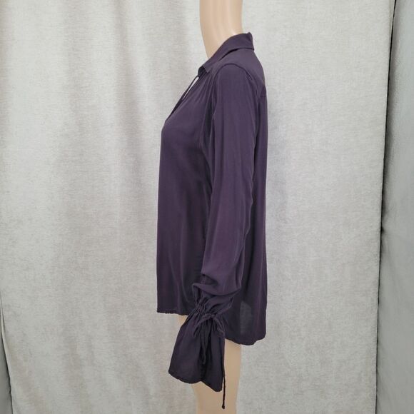 Paige Black Cherry Tie Neck Cuff Long Sleeve Boho Poet Blouse Top Renaissance - Picture 6 of 10